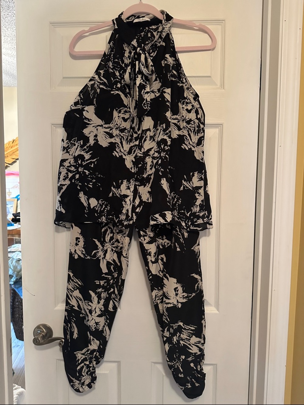 Black & Cream Floral Halter and pantsuit